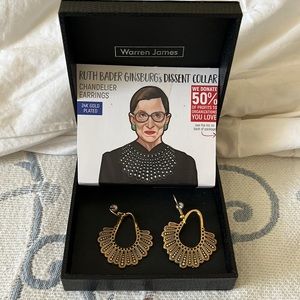 Ruth Bader Ginsberg gold dissent collar earrings NWOT BOXED